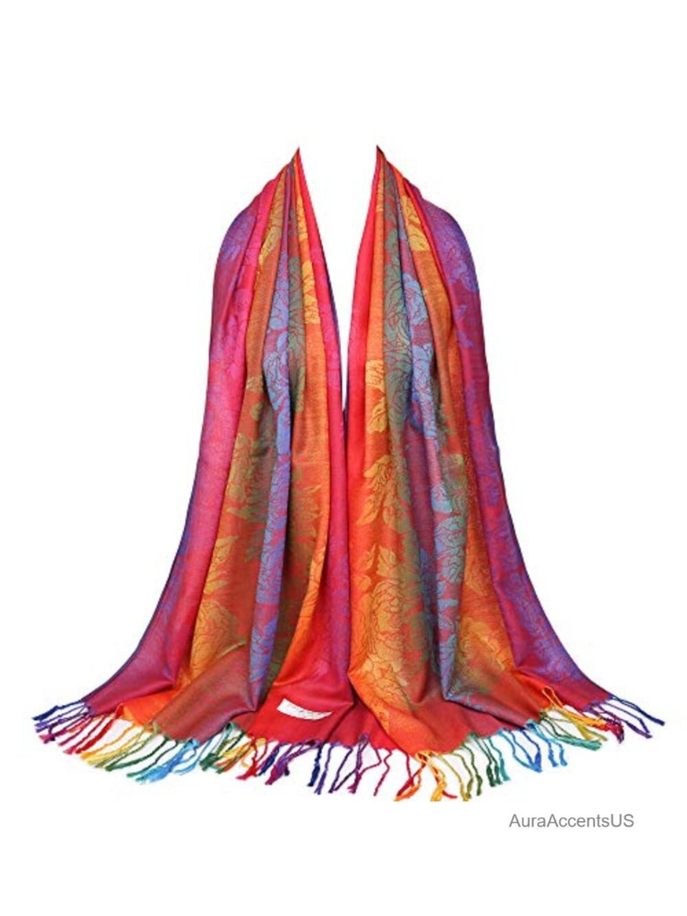 Jacquard Cotton Pashmina Wrap Shawl with Tassels